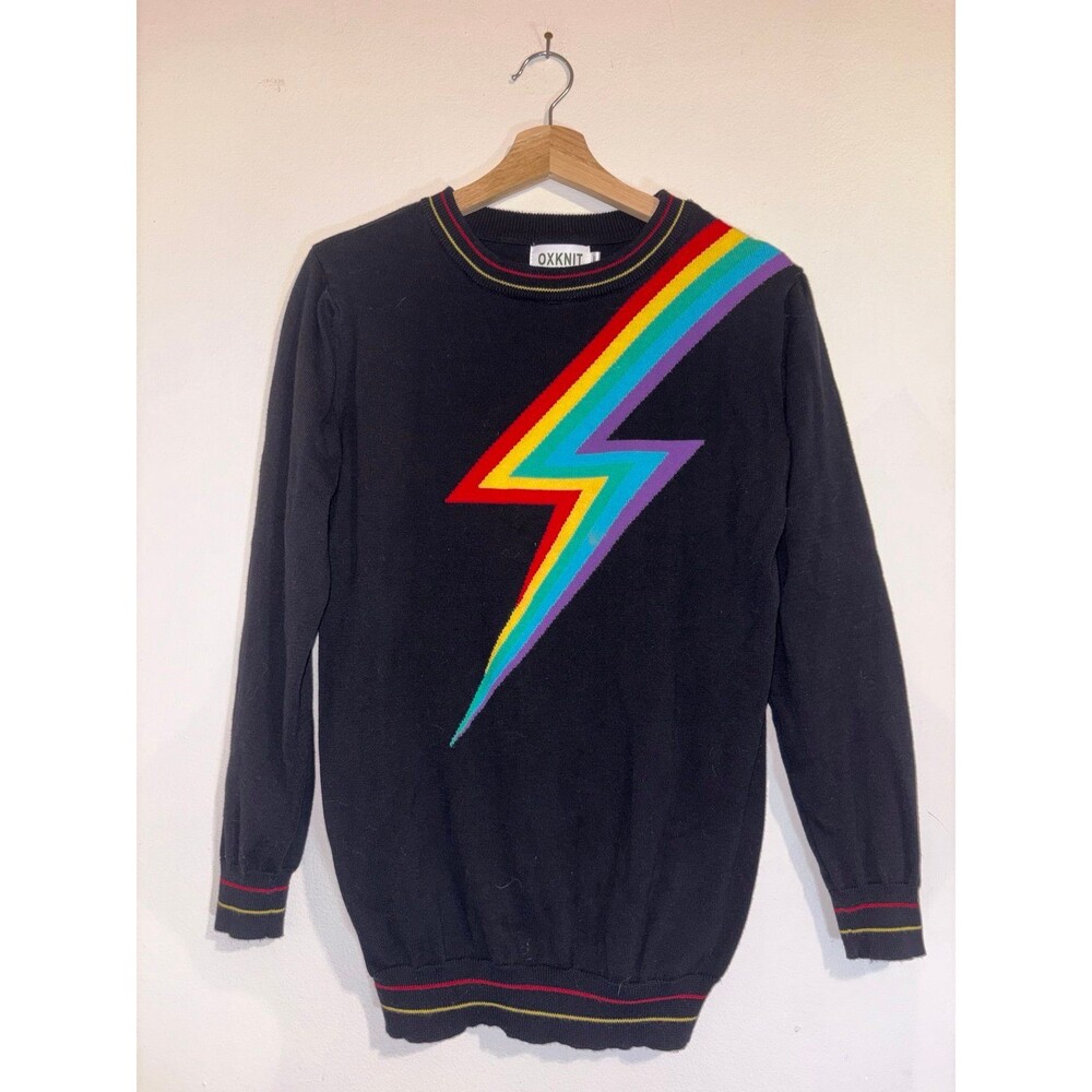 Bold Rainbow Lightning 100% Cotton Sweater - Size Large